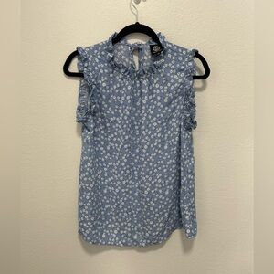 Bobeau Blue White Floral Ruffle Tank Top Size Small
